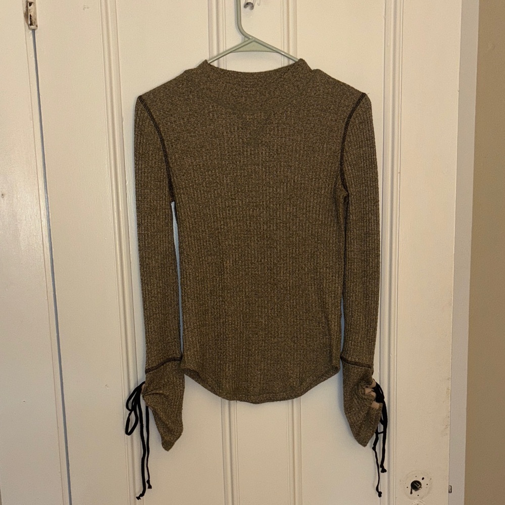 Free People Green/Brown Long Sleeve with Tie Details